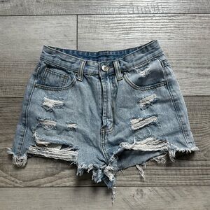 SHEIN Blue Jean Shorts Distressed Raw Hem